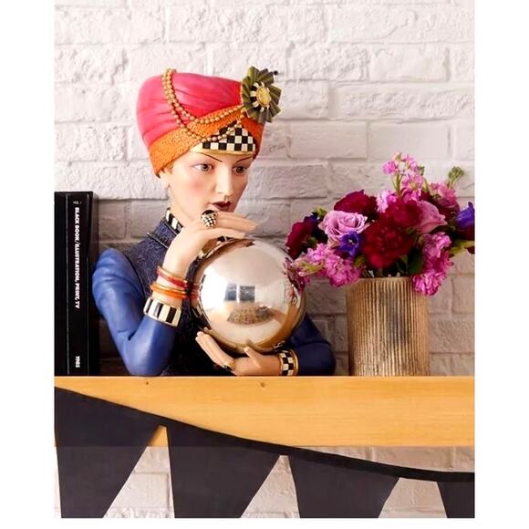 RARE Mackenzie Childs Fortune Teller 18" Courtly Check Figurine Brand New In Box - Picture 3 of 4